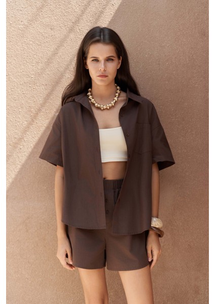 Corfu Kahve Gömlek Şort Takım fiyatları