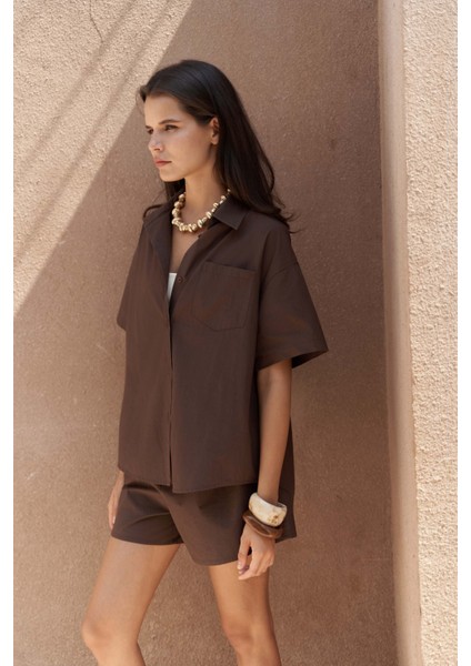 Corfu Kahve Gömlek Şort Takım fırsatları