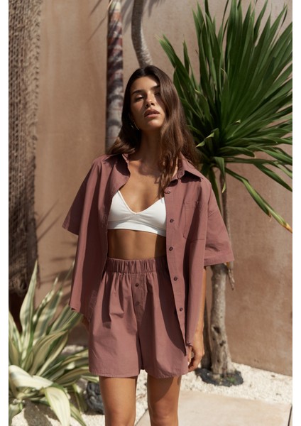 Corfu Açık Bordo Gömlek Şort Takım