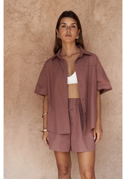 Corfu Açık Bordo Gömlek Şort Takım modelleri