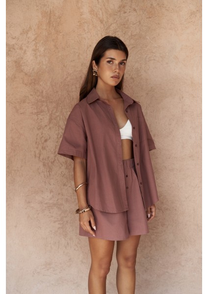 Corfu Açık Bordo Gömlek Şort Takım fırsatları