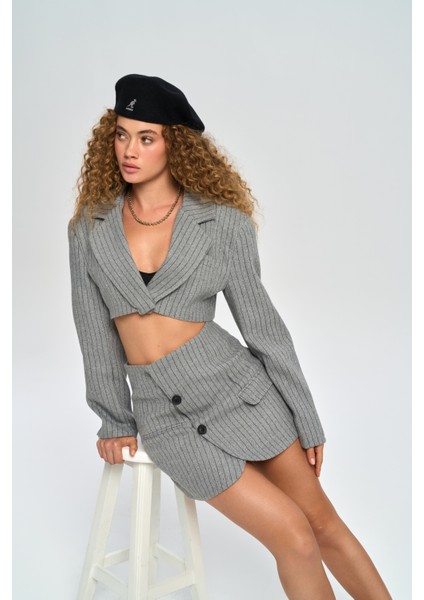 Elegant Gri Ceket-Etek Takım