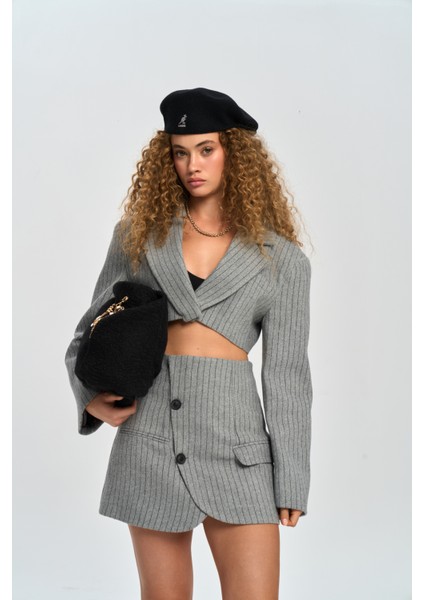 Elegant Gri Ceket-Etek Takım modelleri