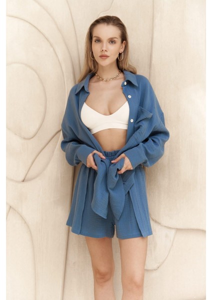 Cosmos Indigo Müslin Şort Takım indirimleri