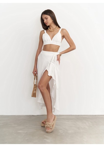 Adelina Beyaz Müslin Crop-Etek Takım