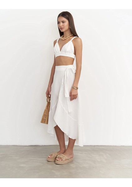 Adelina Beyaz Müslin Crop-Etek Takım modelleri