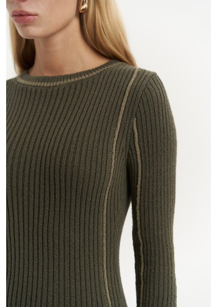 Aston Çizgi Detay Haki Triko Elbise indirimleri