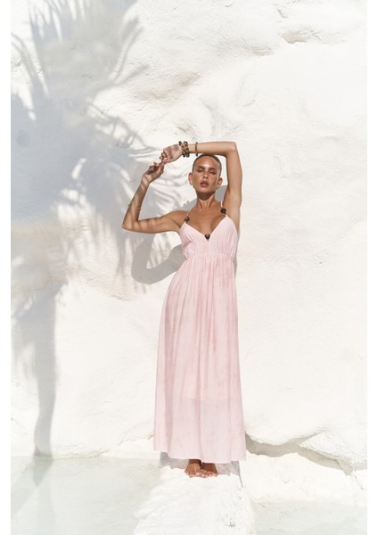 Aden Boncuk Detay Pembe Elbise