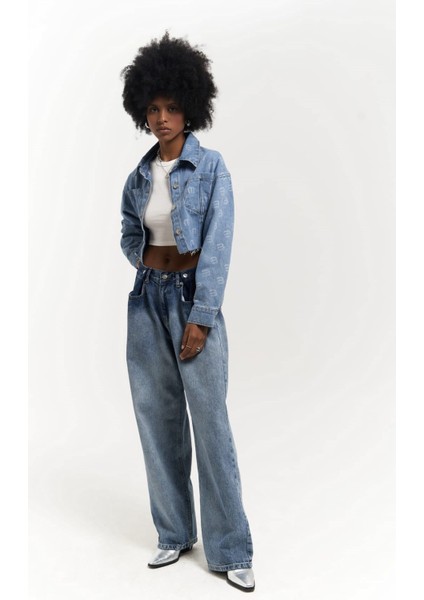 Darcey M Baskı Mavi Kısa Jean Ceket fiyatları