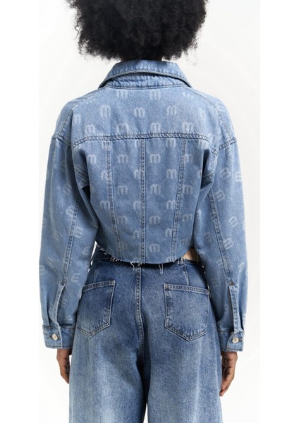 Darcey M Baskı Mavi Kısa Jean Ceket fırsatları