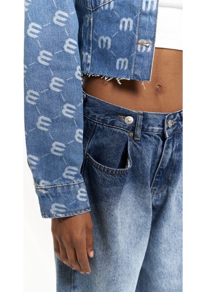 Darcey M Baskı Mavi Kısa Jean Ceket indirimleri