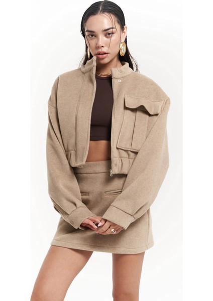 Tenby Taupe Crop Ceket-Etek Takım