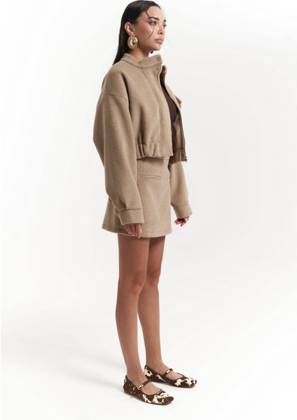 Tenby Taupe Crop Ceket-Etek Takım modelleri