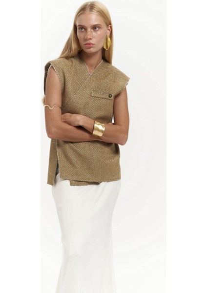 Faven Hardal Yan Yırtmaç Detay Yelek