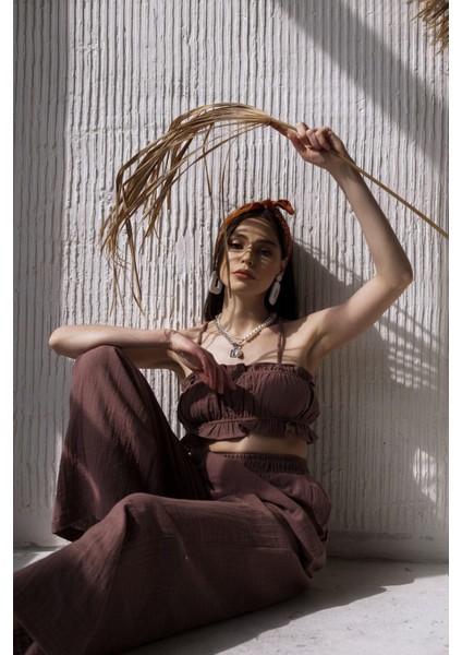 Harvey Kahve Müslin Crop Takım