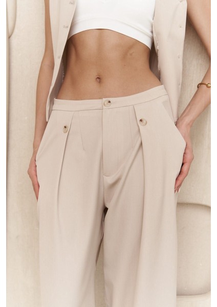 Diaz Düğme Detaylı Açık Bej Pantolon indirimleri