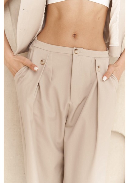 Diaz Düğme Detaylı Koyu Bej Pantolon indirimleri