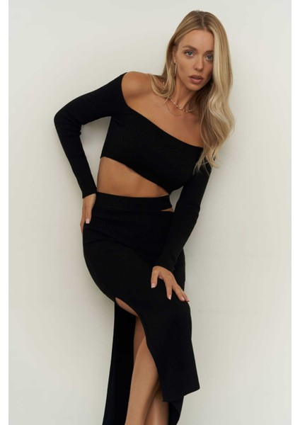 Sabrina Siyah Triko Etek-Crop Takım fiyatları