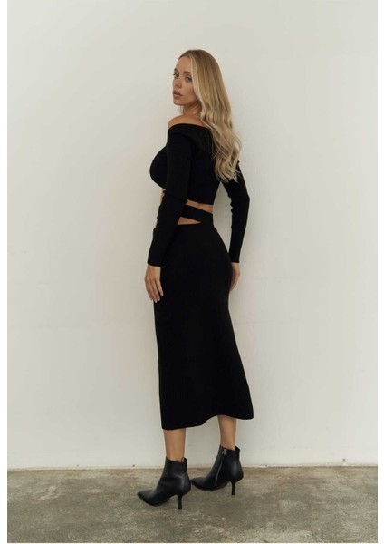 Sabrina Siyah Triko Etek-Crop Takım indirimleri