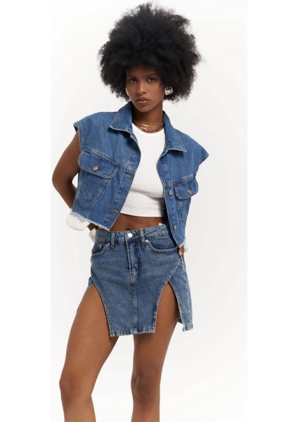 Matin Sıfır Kol Mavi Jean Yelek