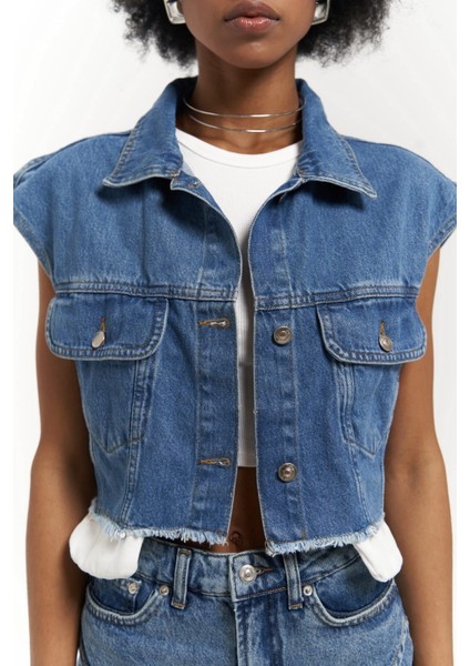 Matin Sıfır Kol Mavi Jean Yelek indirimleri