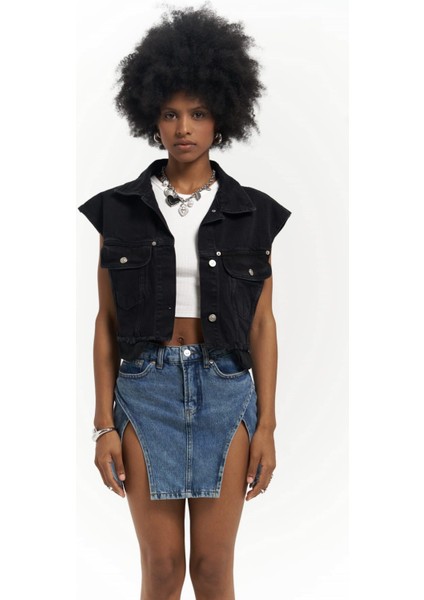 Matin Sıfır Kol Siyah Jean Yelek fiyatları