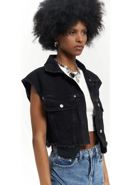 Matin Sıfır Kol Siyah Jean Yelek modelleri