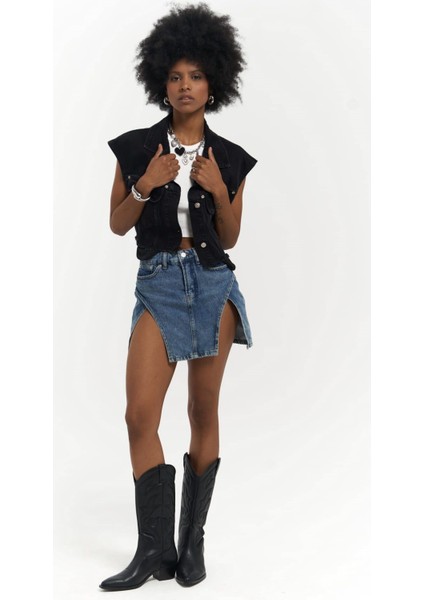 Matin Sıfır Kol Siyah Jean Yelek fırsatları