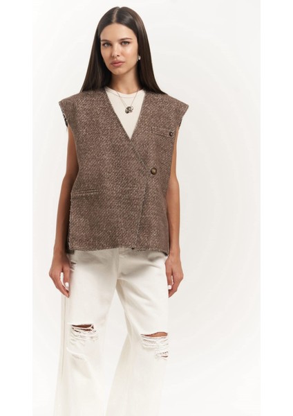 Faven Kahve Yan Yırtmaç Detay Yelek fiyatları