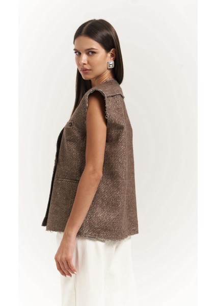 Faven Kahve Yan Yırtmaç Detay Yelek modelleri