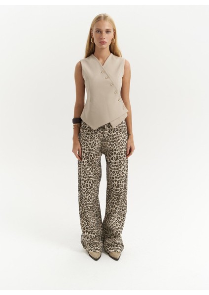 Trappe Açık Bej Asimetrik Yelek fiyatları