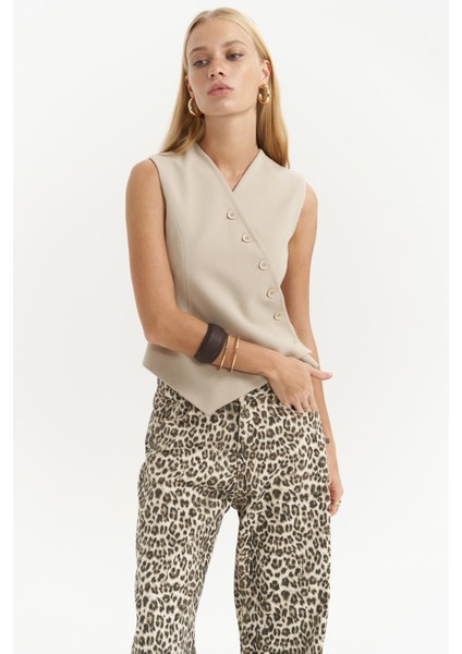 Trappe Açık Bej Asimetrik Yelek indirimleri