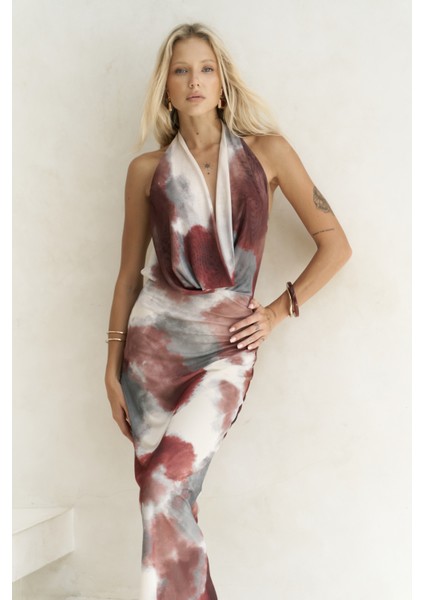 Galagher Degaje Bordo Uzun Elbise