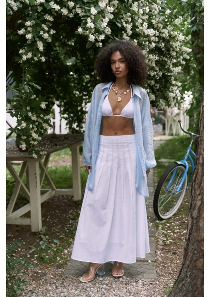 Sera Pile Detay Beyaz Uzun Etek fiyatları