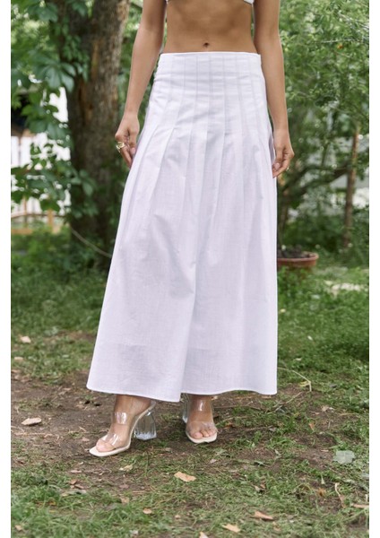 Sera Pile Detay Beyaz Uzun Etek modelleri