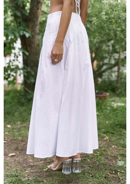 Sera Pile Detay Beyaz Uzun Etek fırsatları