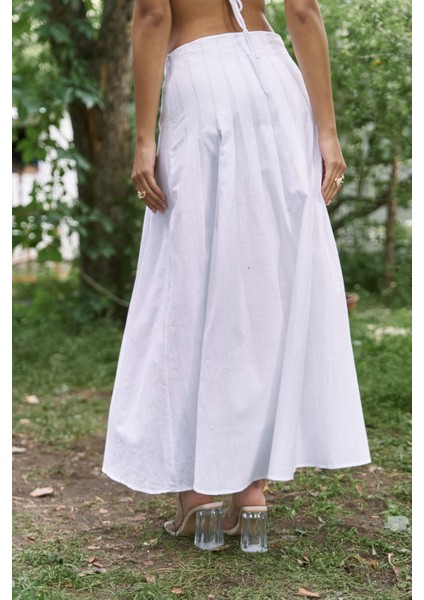 Sera Pile Detay Beyaz Uzun Etek indirimleri