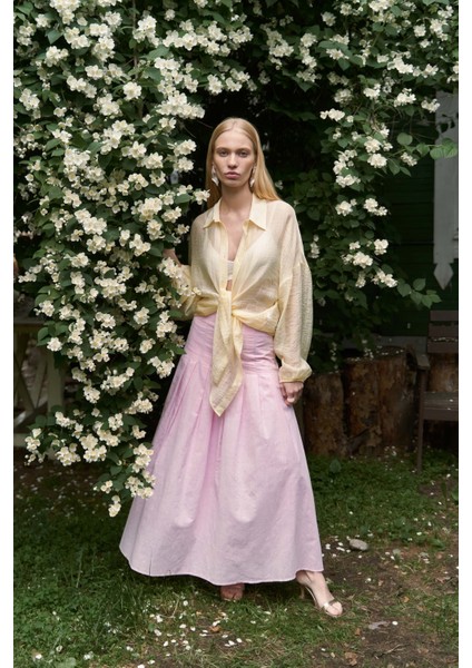 Sera Pile Detay Pembe Uzun Etek