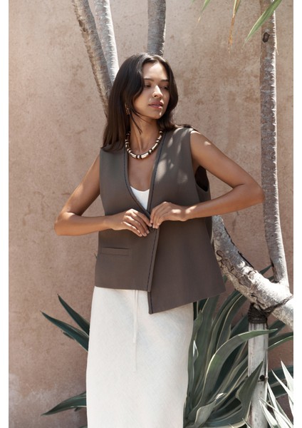 Maysa Nakış Detay Yeşil Yelek