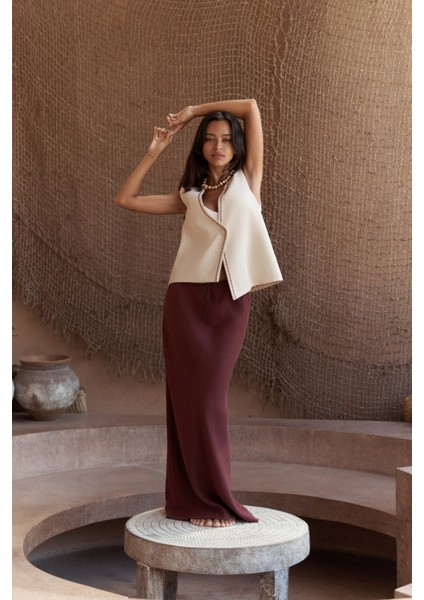 Maysa Nakış Detay Naturel Yelek