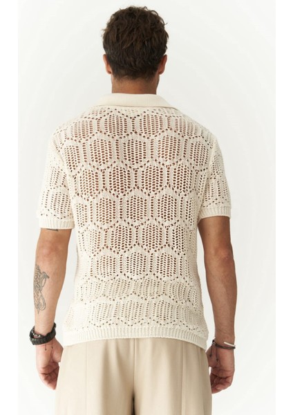 Leonard Erkek Düğme Detay Ekru Triko T-Shirt fırsatları