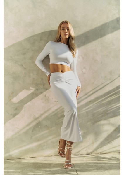 Bonita Beyaz Crop Etek Takım modelleri