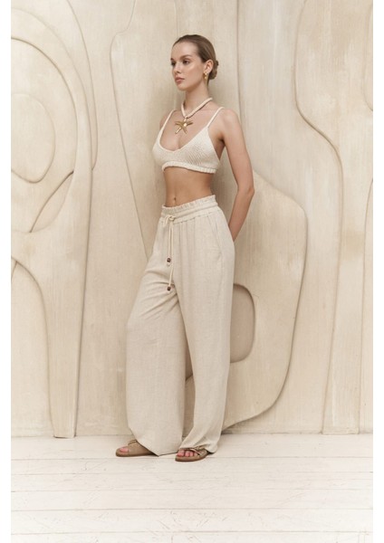 Rowena Ip Detay Bej Pantolon modelleri