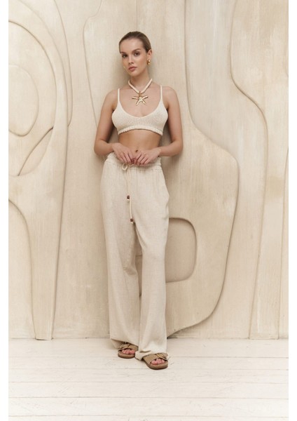 Rowena Ip Detay Bej Pantolon fırsatları