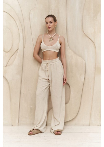 Rowena Ip Detay Bej Pantolon indirimleri