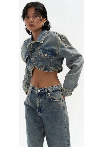Cali Çapraz Detay Kirli Yeşil Crop Jean Ceket fiyatları