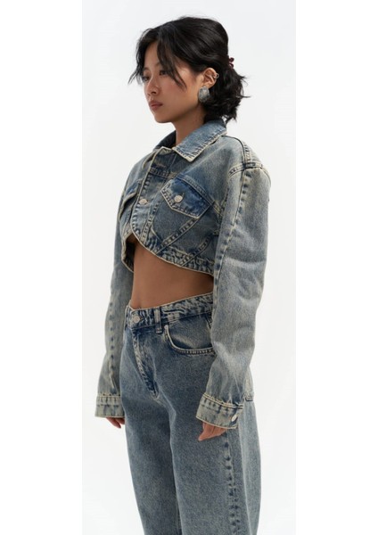 Cali Çapraz Detay Kirli Yeşil Crop Jean Ceket fırsatları