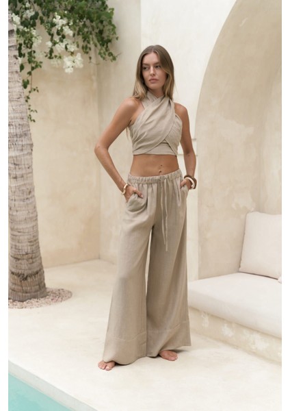 Moira Bej Keten Crop Pantolon Takım fiyatları