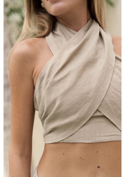 Moira Bej Keten Crop Pantolon Takım indirimleri