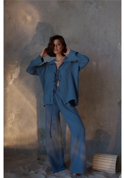 Bali Boncuklu Indigo Müslin Takım fiyatları